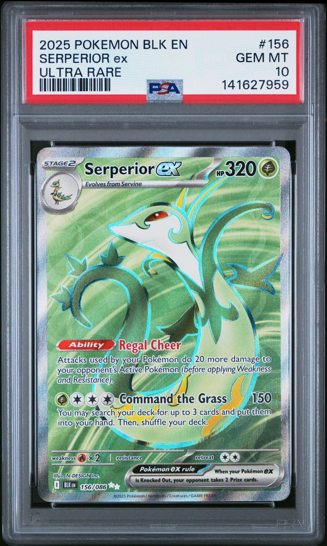 2025 Pokemon BLK EN-Black Bolt - #156 Serperior Ex Ultra Rare - PSA Graded Card