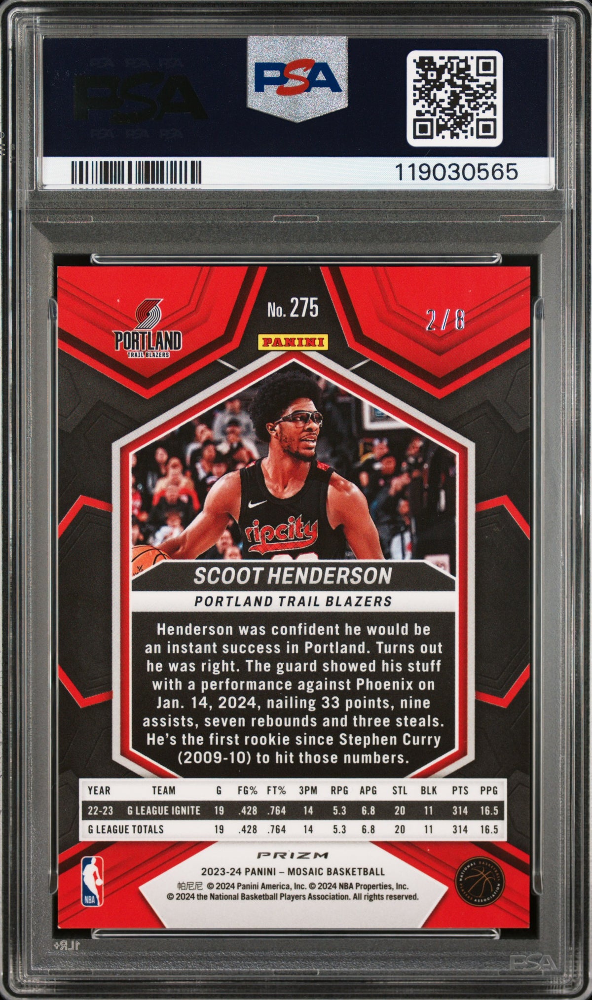 Scoot Henderson PSA 9 Back - Cert #119030565