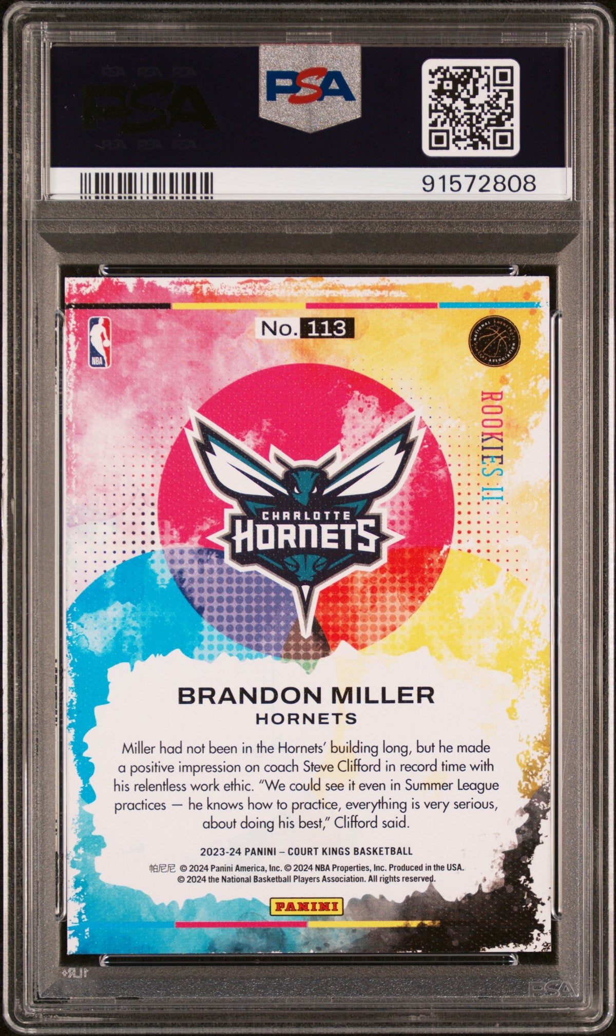 Brandon Miller PSA 10 Back - Cert #91572808