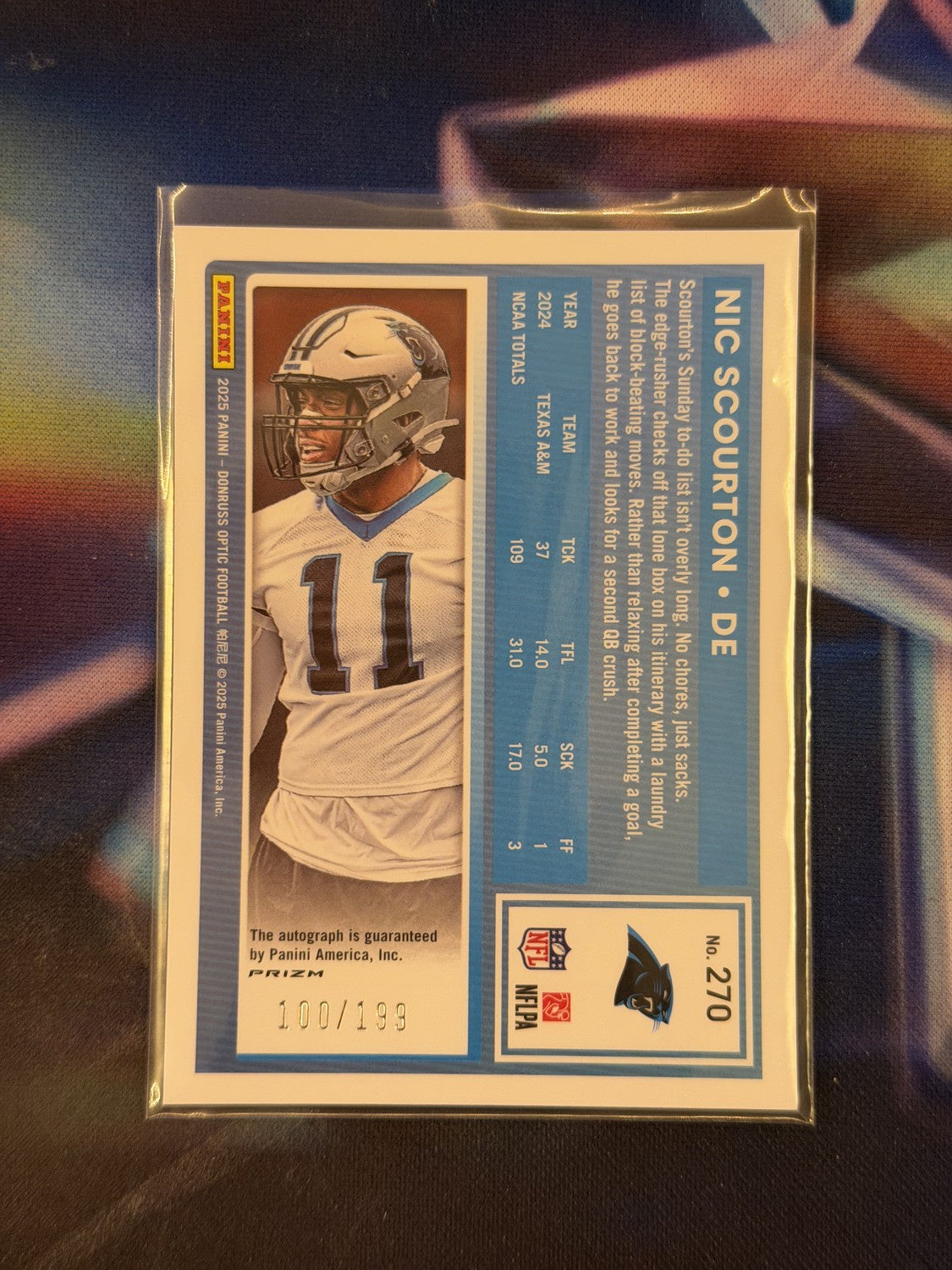 Nic Scourton Rated Rookie Auto Holo Prizm Back - 2025 Donruss Optic