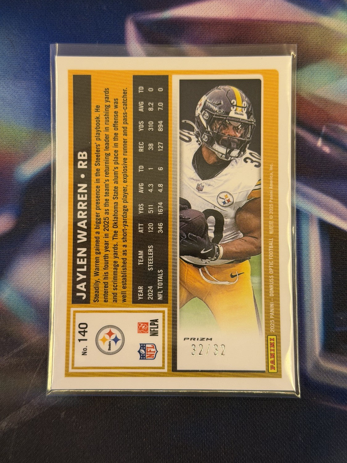 Jaylen Warren Aqua Prizm Back - 2025 Donruss Optic