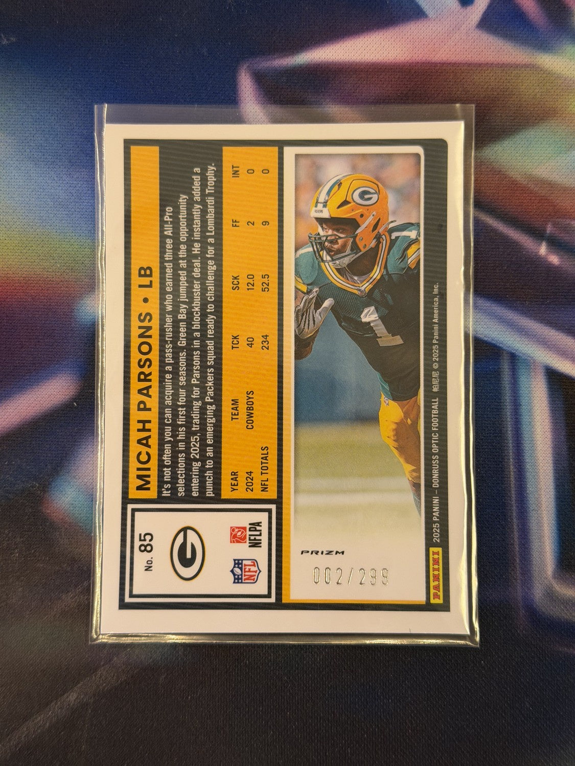 Micah Parsons Orange Prizm Back - 2025 Donruss Optic