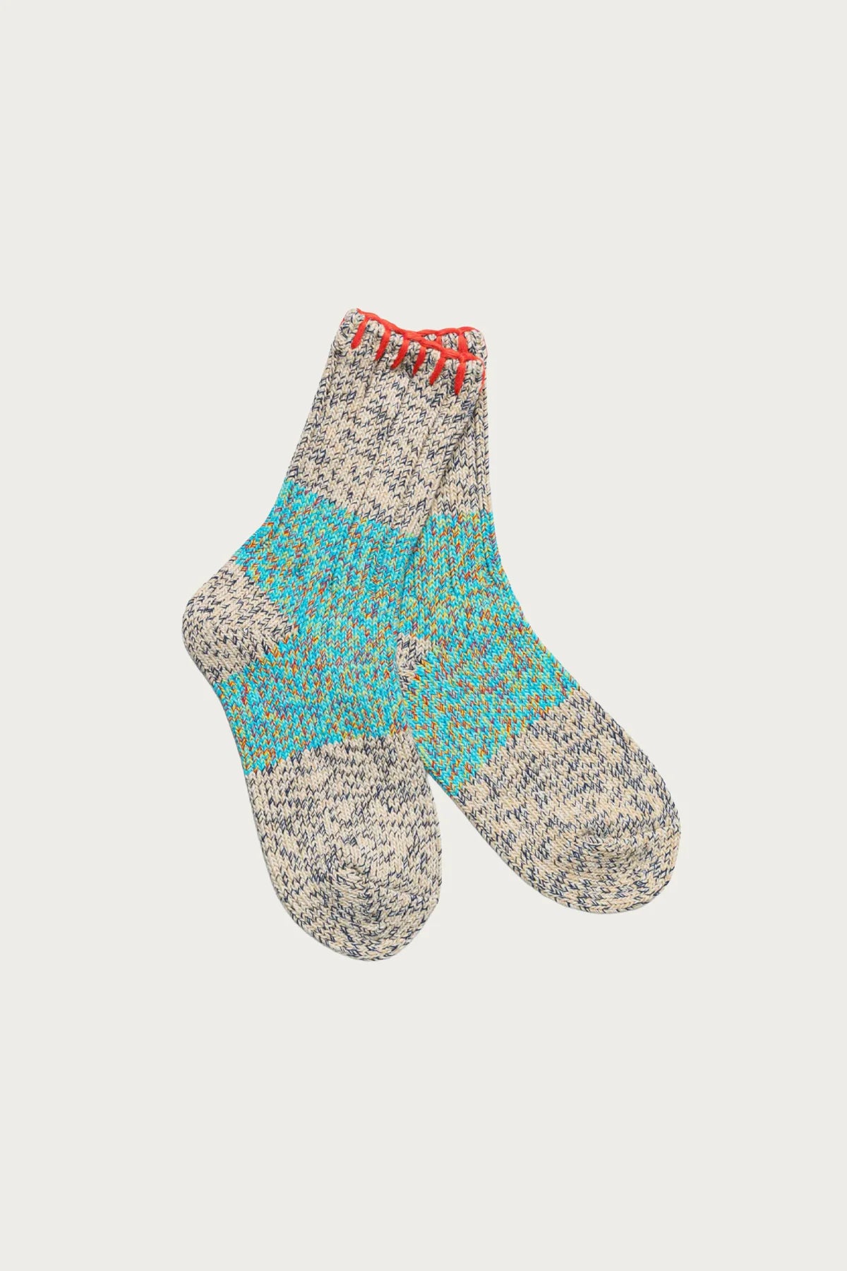 Kapital - 56 Yarns Grandrelle GOGH HOBO-Stitch Socks - TURQUOISE  - Made in Japan