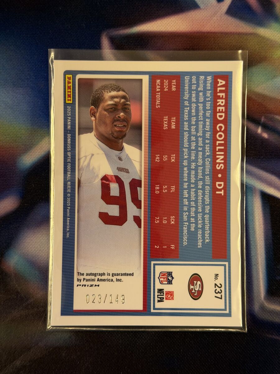 Alfred Collins Rated Rookie Auto Blue Prizm Back - 2025 Donruss Optic