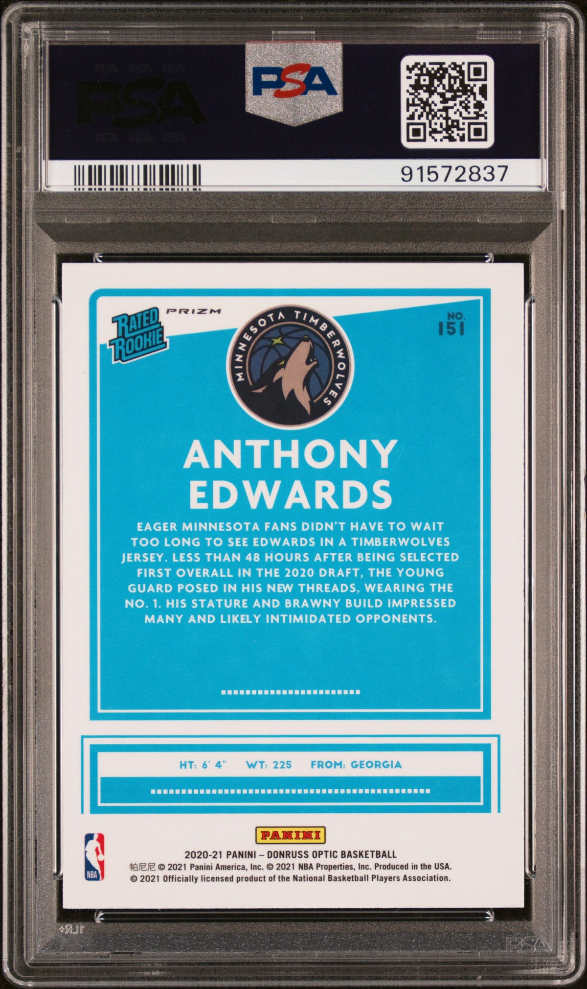 Anthony Edwards PSA 8 Back - Cert #91572837