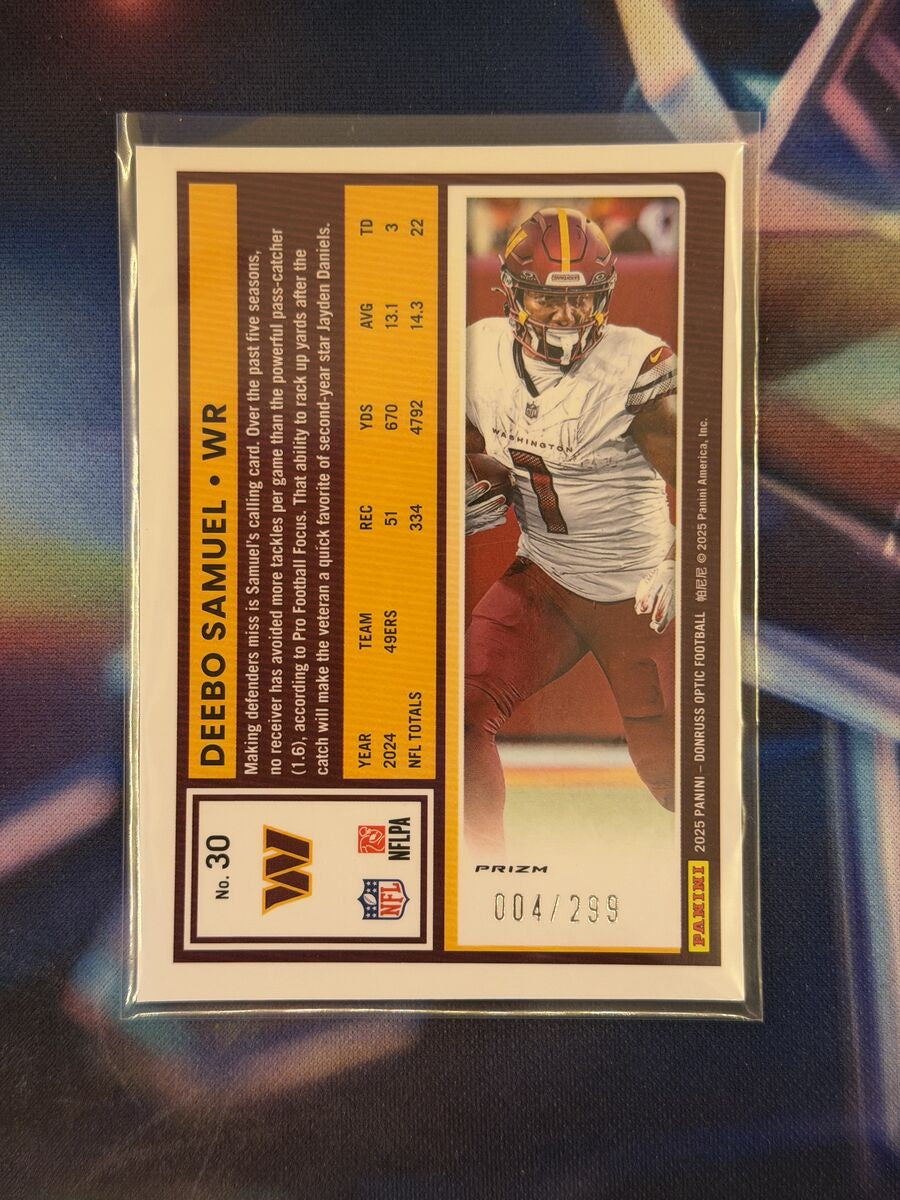 Deebo Samuel Orange Prizm Back - 2025 Donruss Optic