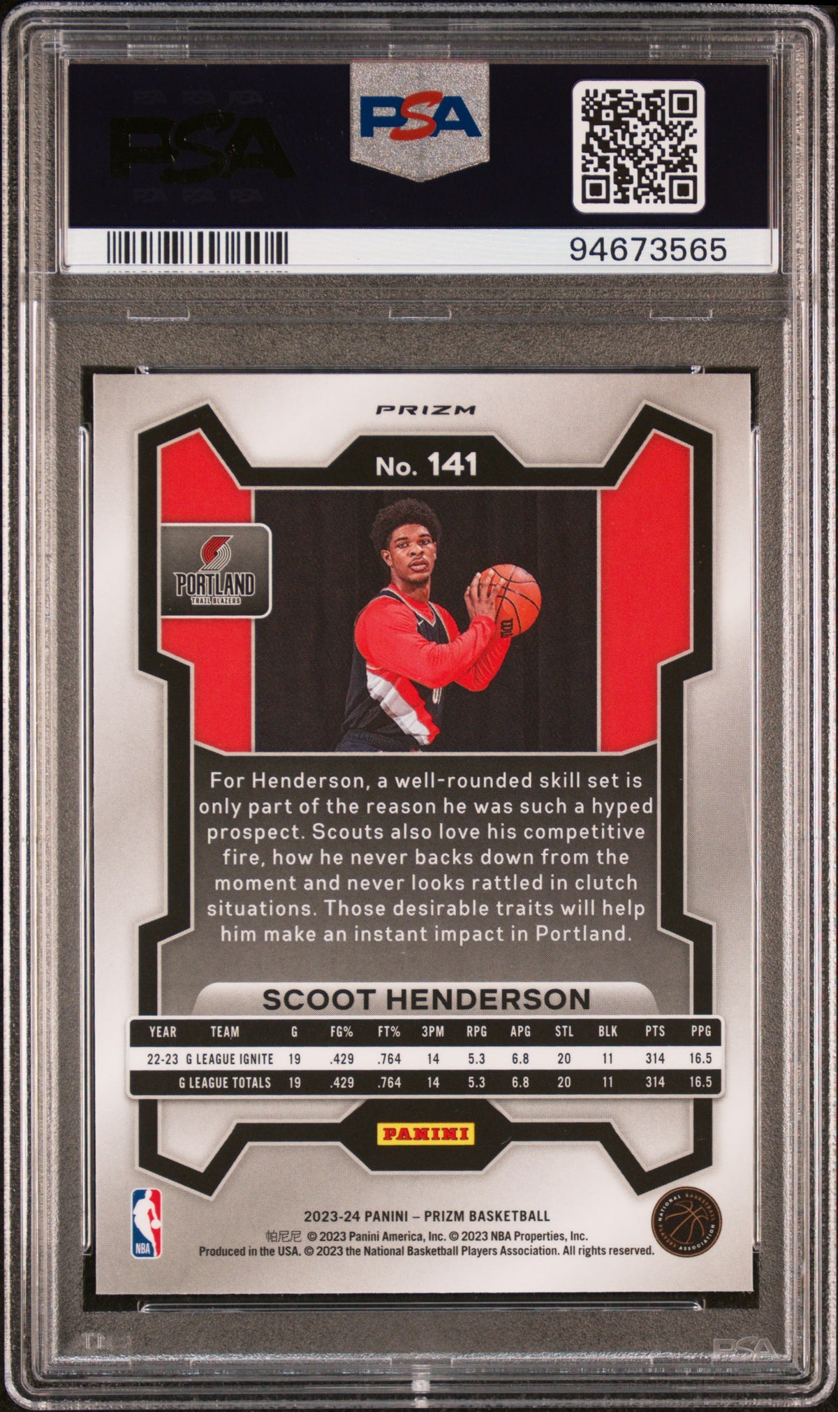 Scoot Henderson PSA 10 Back - Cert #94673565