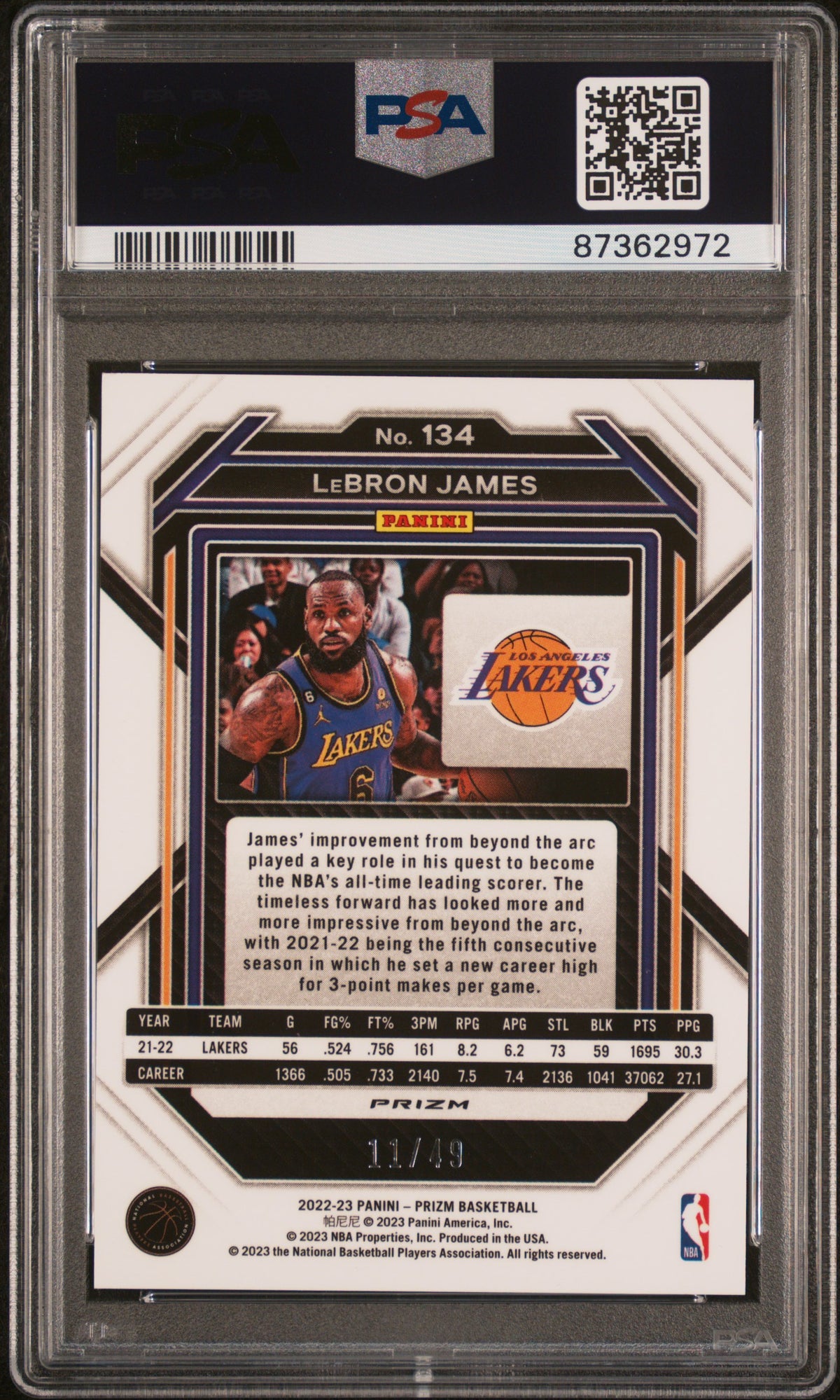 LeBron James PSA 9 Back - Cert #87362972