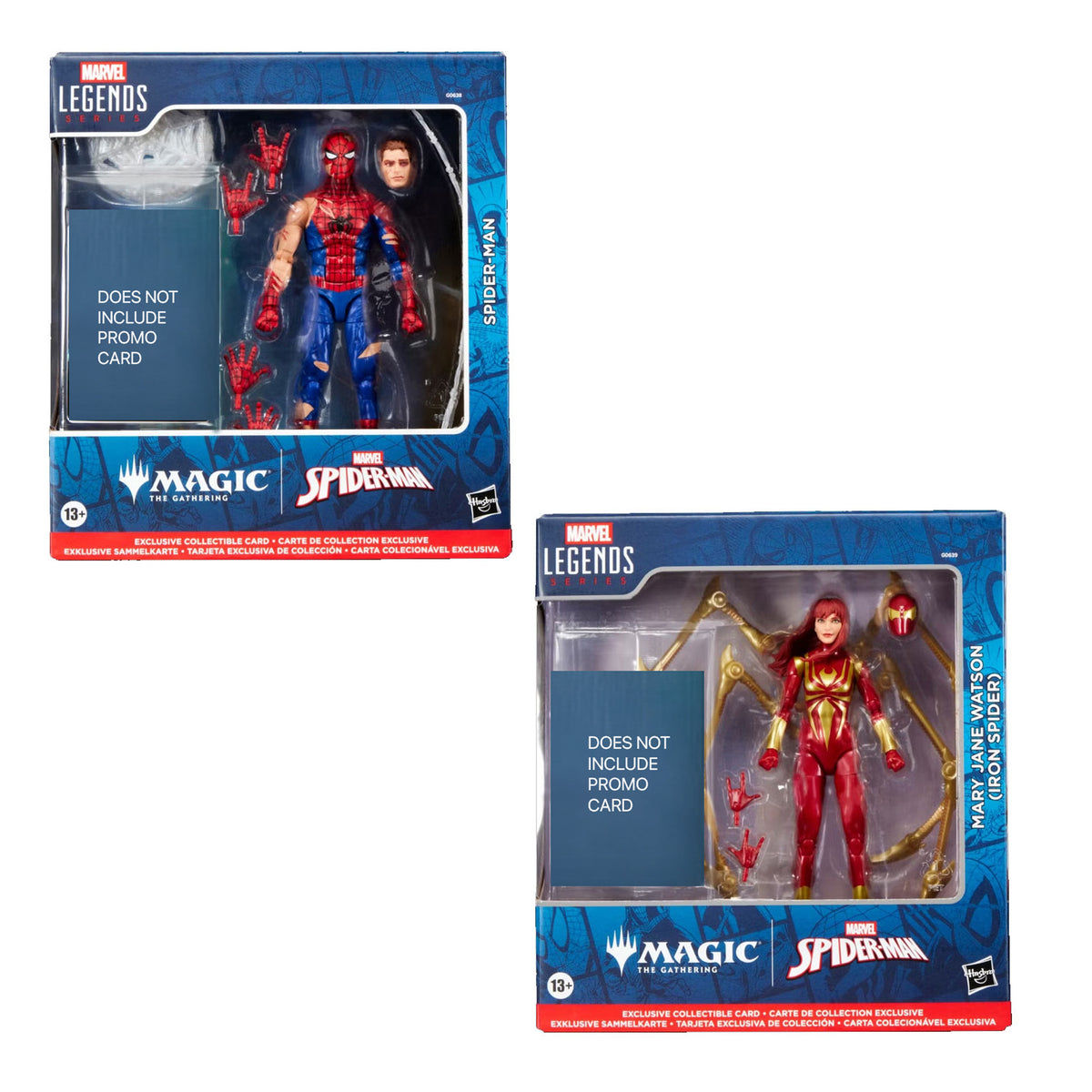 Marvel Legends x Magic: The Gathering - Set of 2 Figures - NO PROMO CARDS (Battle-Damaged Spider-Man +  Mary Jane Watson, Iron Spider)
