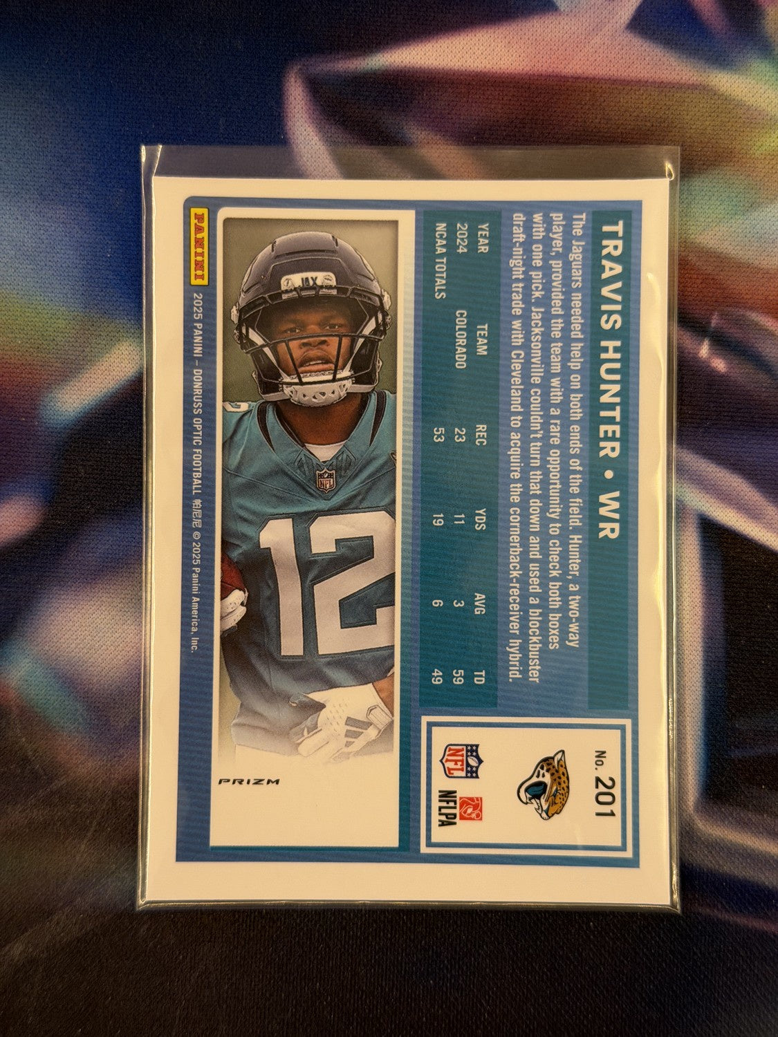 Travis Hunter Rated Rookie Holo Silver Prizm Back - 2025 Donruss Optic