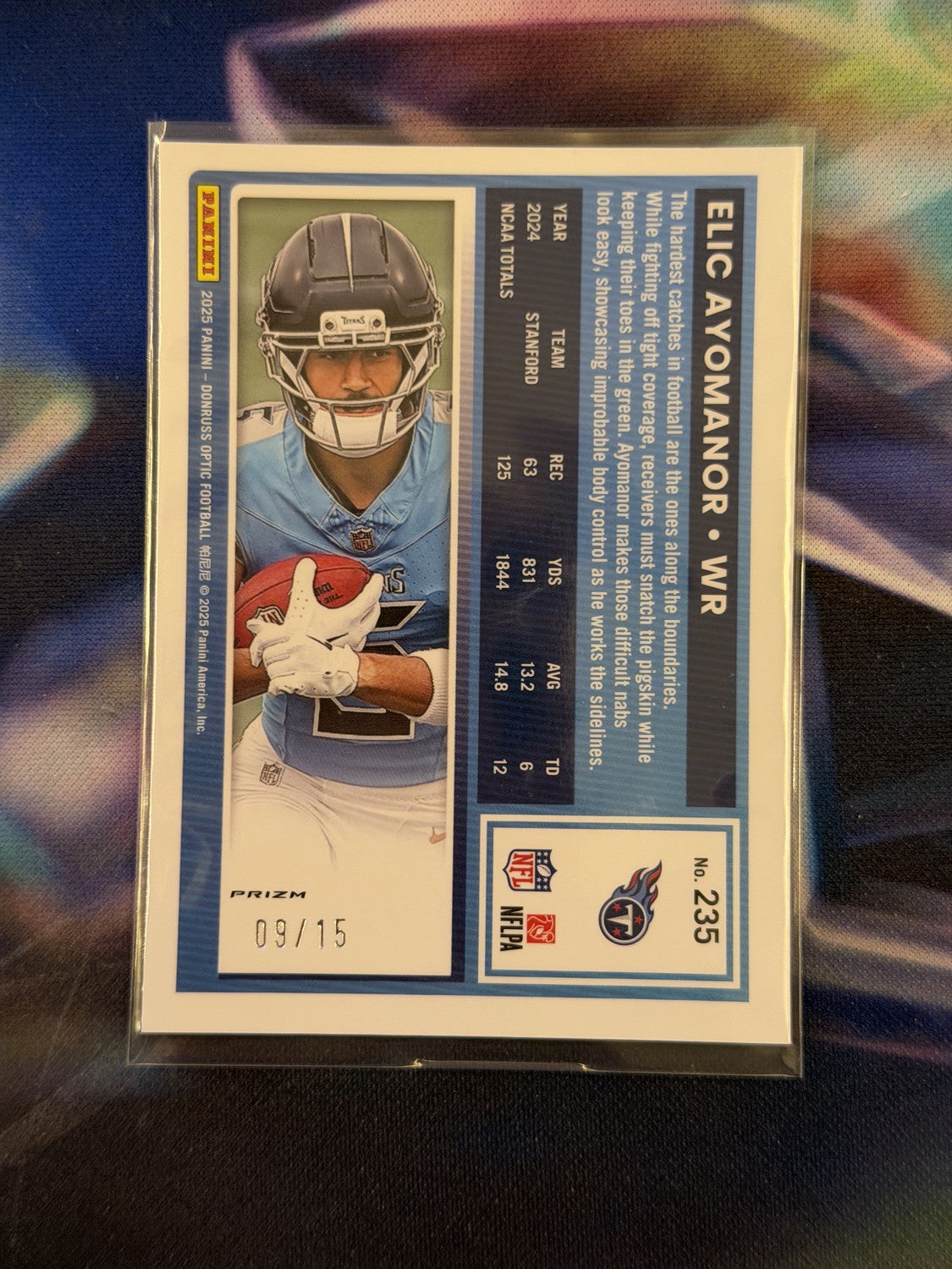Elic Ayomanor Rated Rookie Blue Ice Prizm Back - 2025 Donruss Optic
