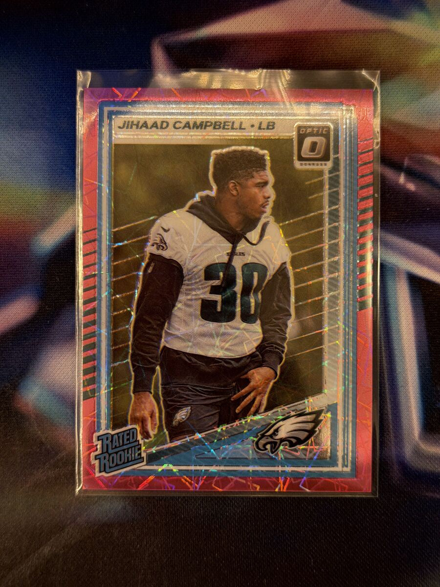 Jihaad Campbell Rated Rookie Pink Velocity Prizm Front - 2025 Donruss Optic
