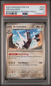 2025 Pokemon PRE En — Prismatic Evolutions — 070 Archaludon Master Ball Reverse Holo — PSA Graded Card