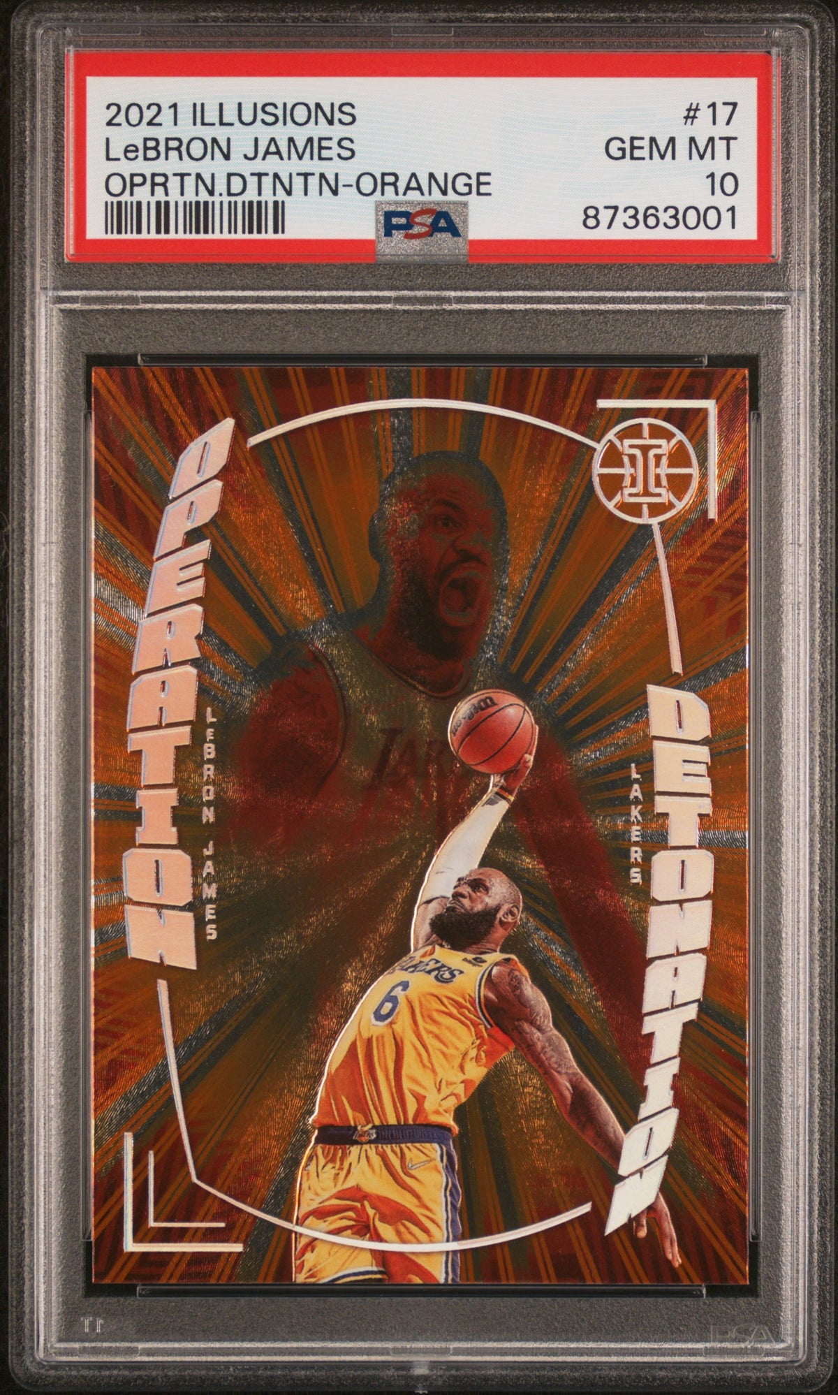 2021 Illusions Basketball - LeBron James - OPERATION DETONATION Orange - #17 - PSA Graded Card