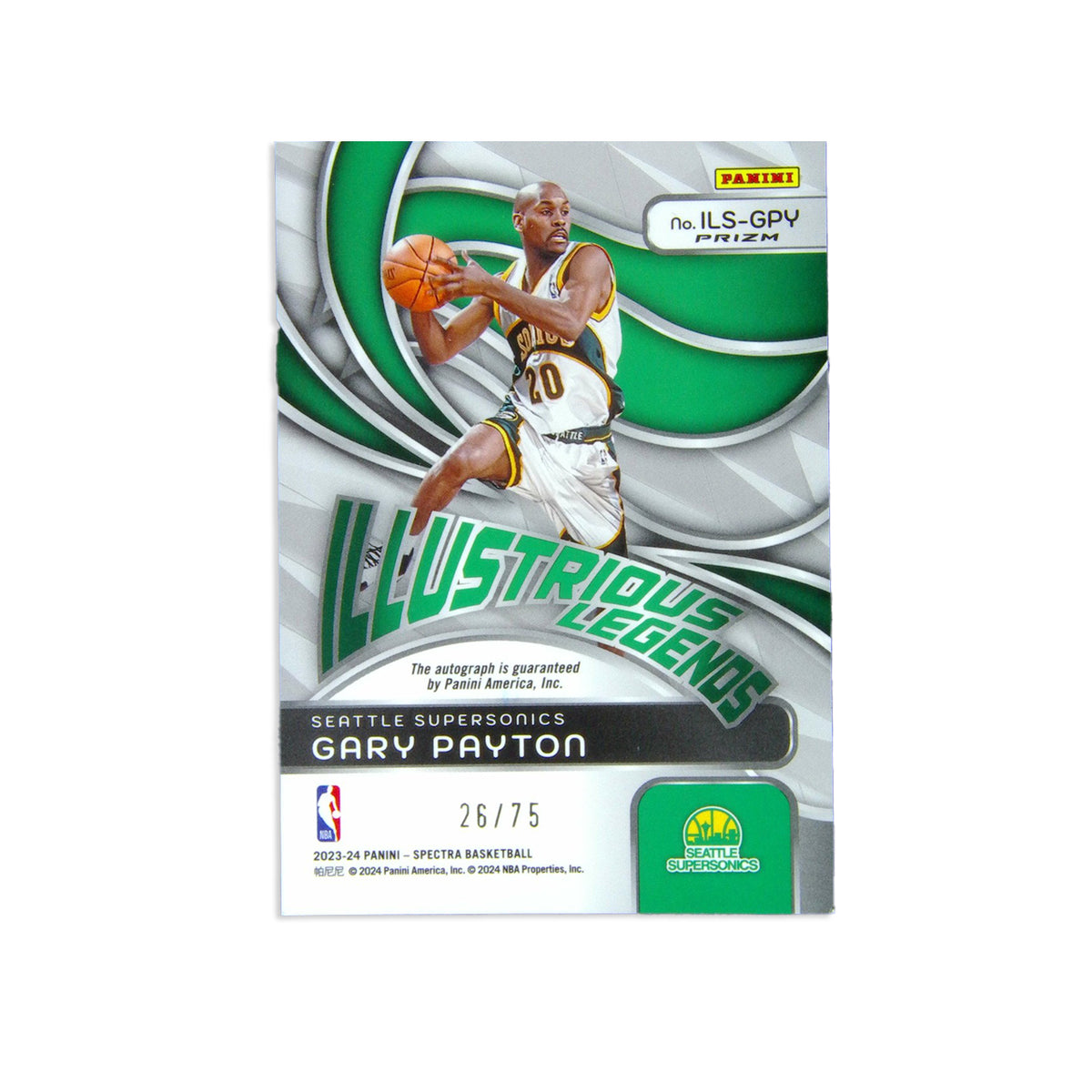 2023-24 Panini Spectra - Gary Payton Illustrious Legends Autograph - Limited to /75 - Ungraded Raw Card