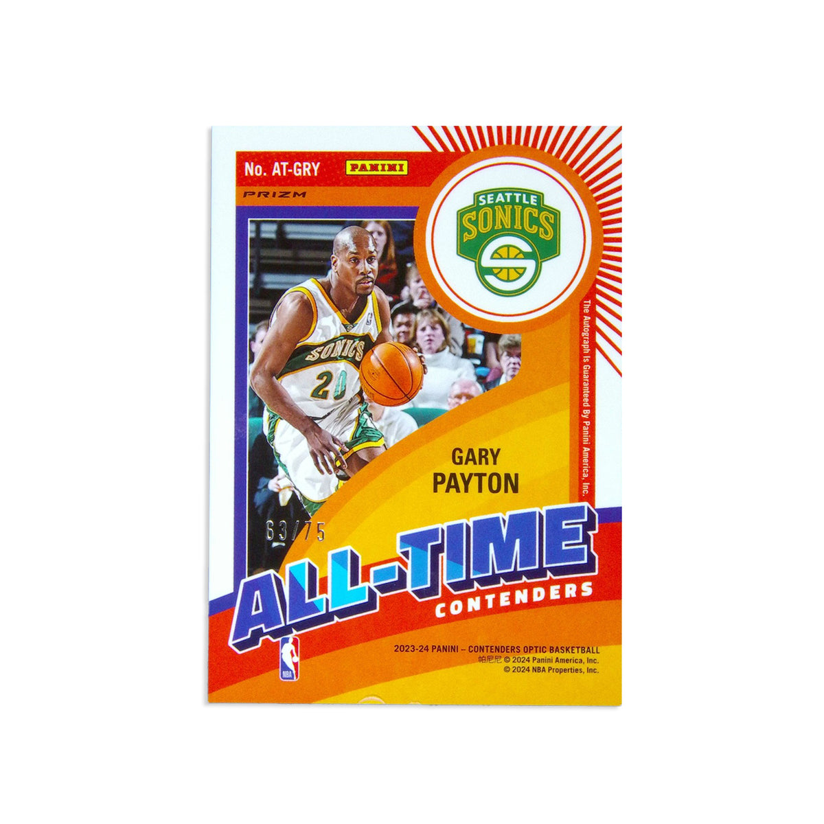 2023-24 Panini Contenders Optic - Gary Payton All Time Autographs - Limited to /75 - Ungraded Raw Card