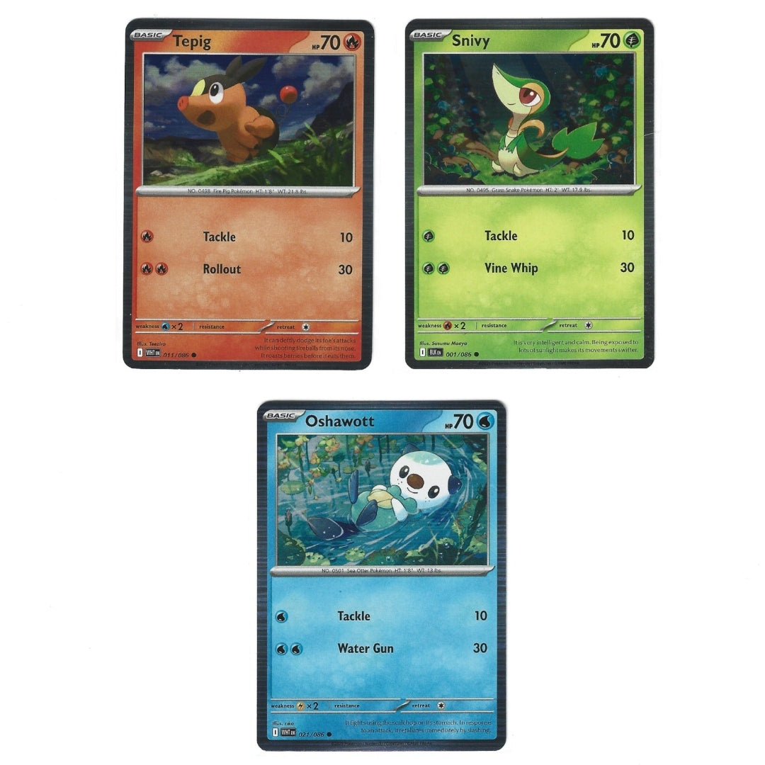 Pokemon Black Bolt White Flare - Poster Collection 3 Card Promo Set - Oshawott #21, Tepig #11, Snivy #1 Poster Holo