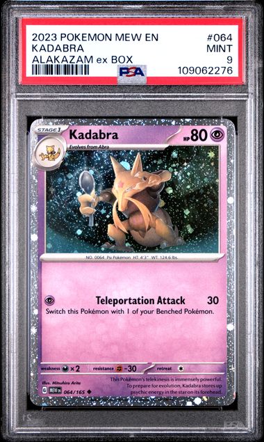2023 Pokemon MEW-EN - Alakazam ex Box PSA 9 Cosmos Holo Promo Set - Abra #063 - Kadabra #064 - Alakazam ex #050