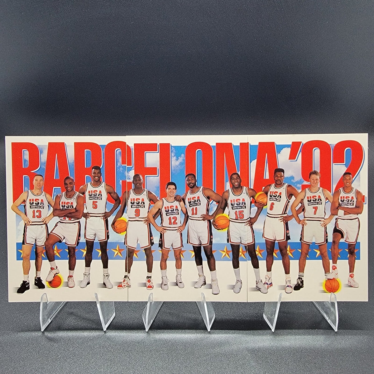 1991-92 Skybox - USA Dream Team Complete 3-Card Barcelona Set with Stands -  #544-545-546 - Raw Ungraded Cards