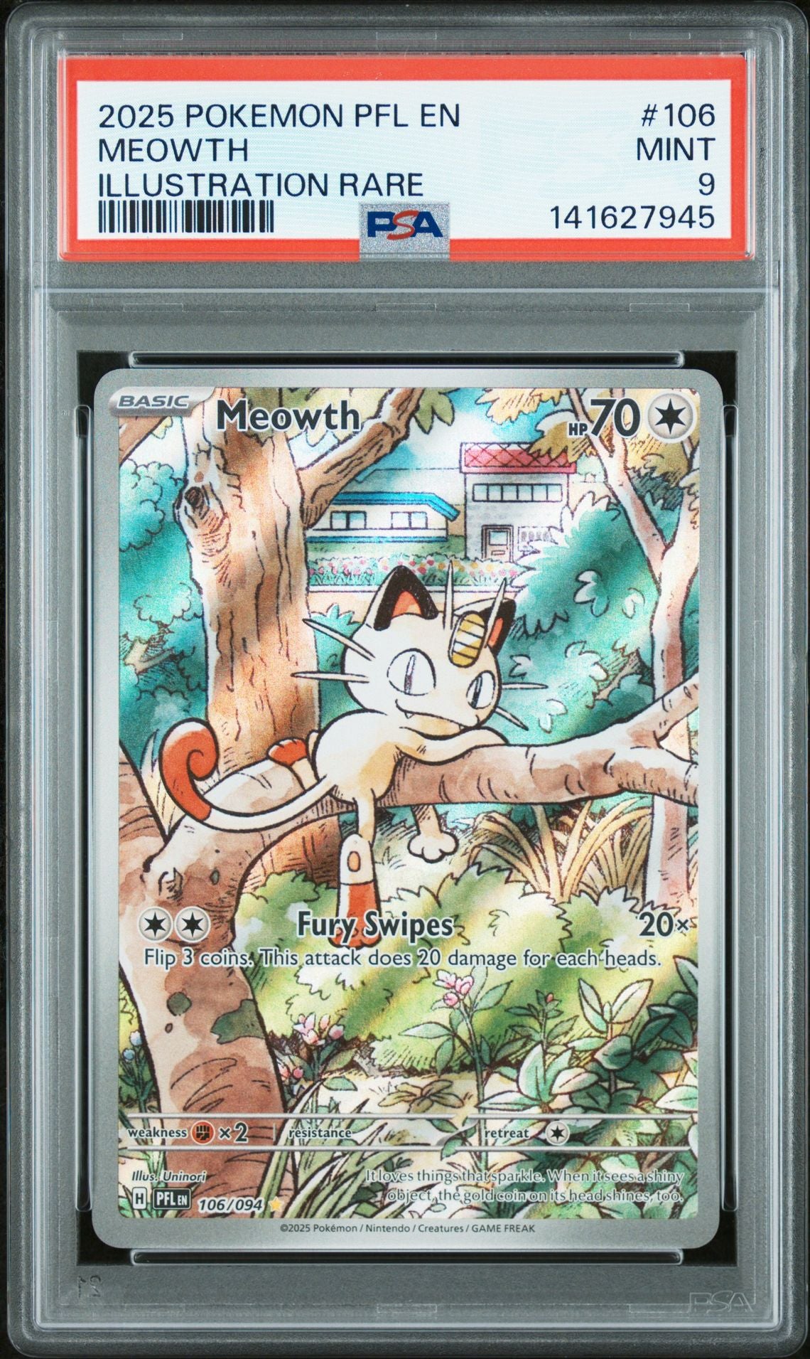 2025 Pokemon PFL - Phantasmal Flames - #106 Meowth Illustration Rare - PSA Graded Card