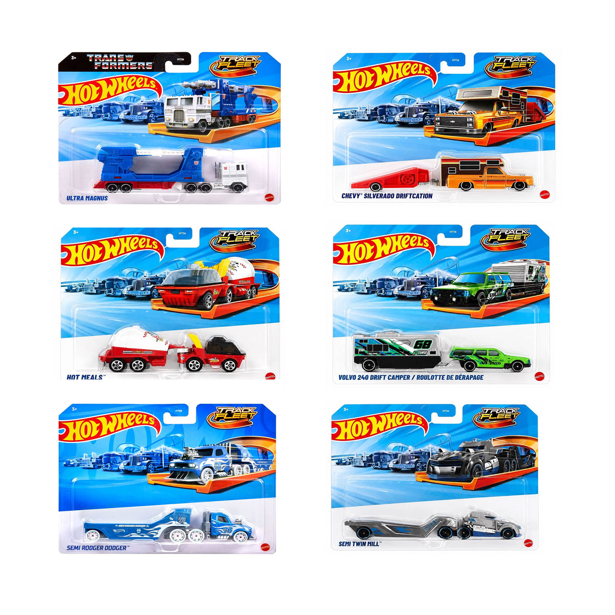 Hot Wheels - Truck Fleet 2026 Mix 3 Complete Set of 6 - 1:64 Die-Cast Including Chevy Silverado Driftaction & Transformers - Ultra Magnus (MAX 1)
