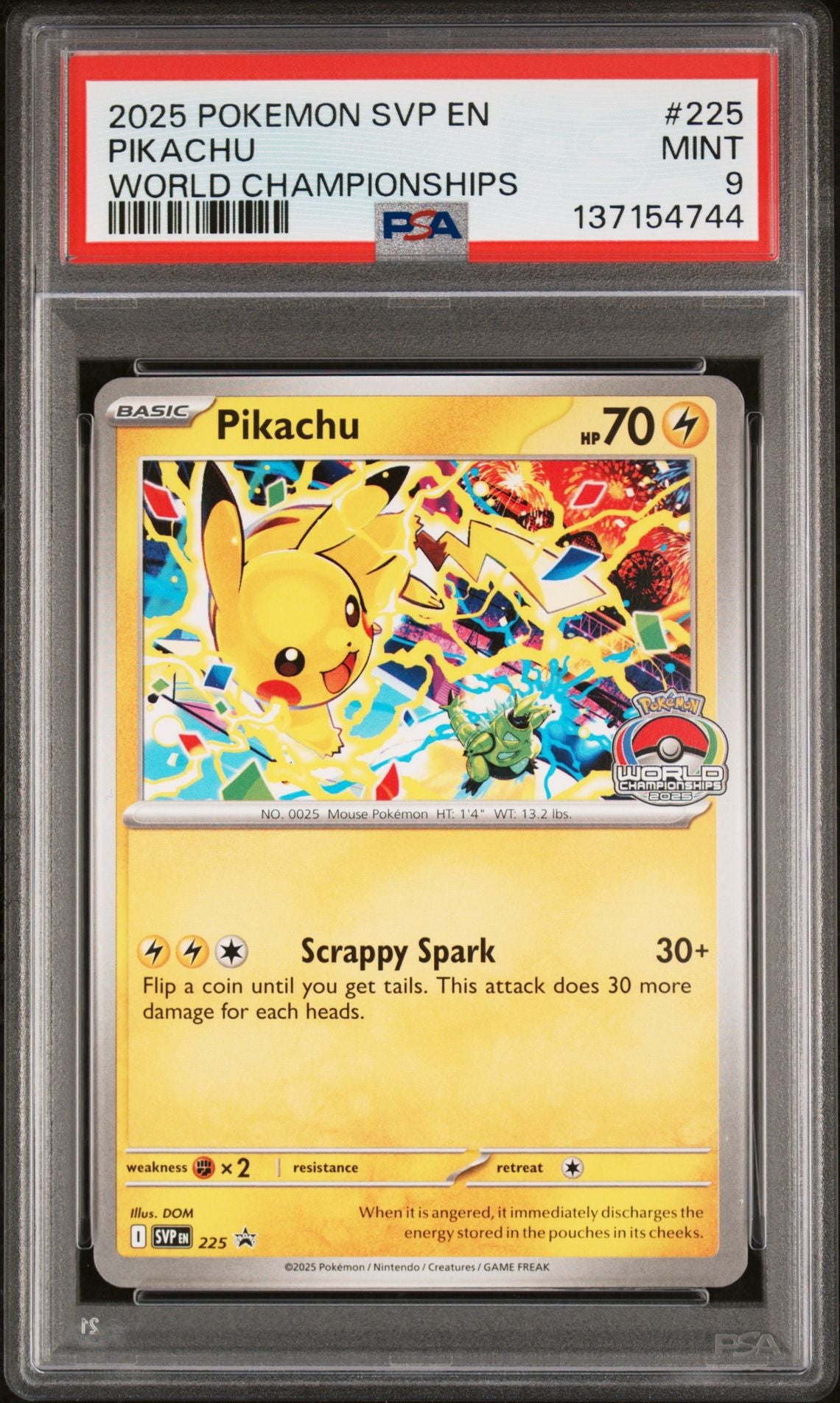 2025 Pokémon SVP EN-SV Black Star Promo - #225 Pikachu World Championships - PSA Graded Card