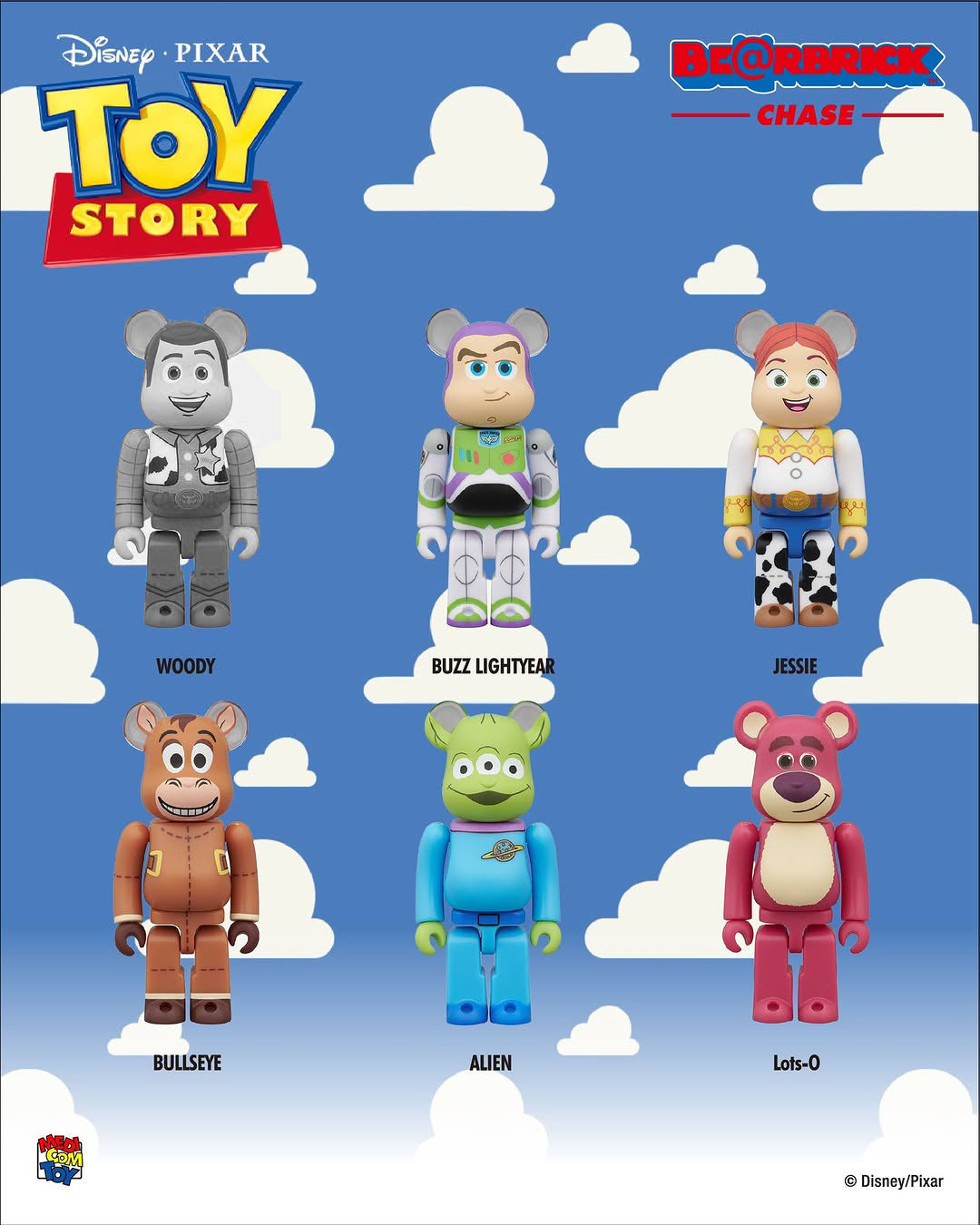 Medicom Bearbrick - Toy Story Chase - SET OF 6 with Woody CHASE - 100% Size Be@rbrick