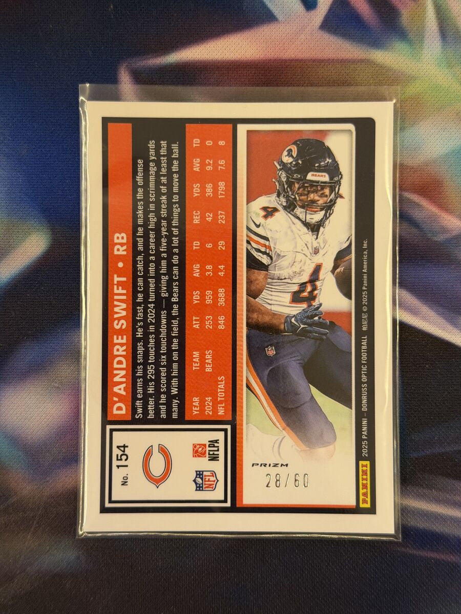 D'Andre Swift Purple Prizm Back - 2025 Donruss Optic