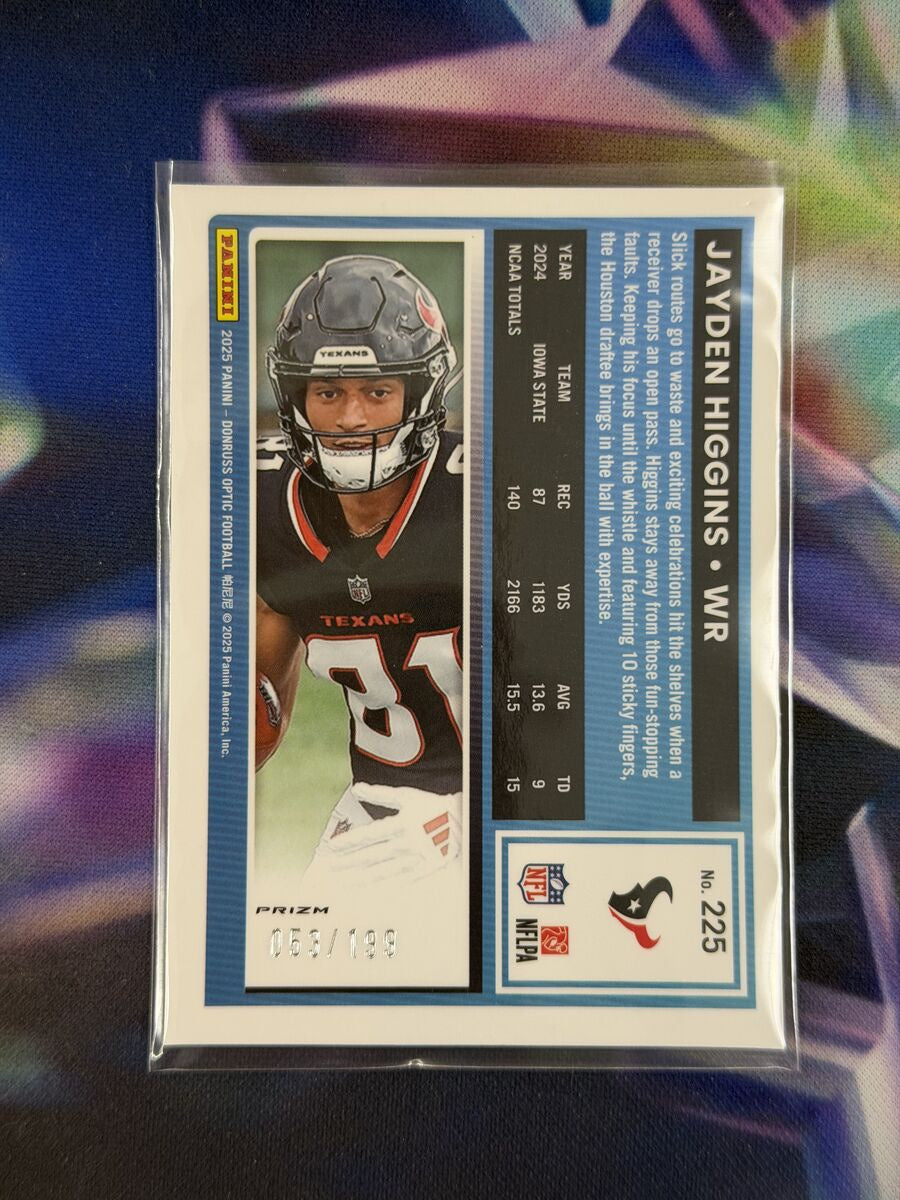 Jayden Higgins Rated Rookie Flex Prizm Back - 2025 Donruss Optic