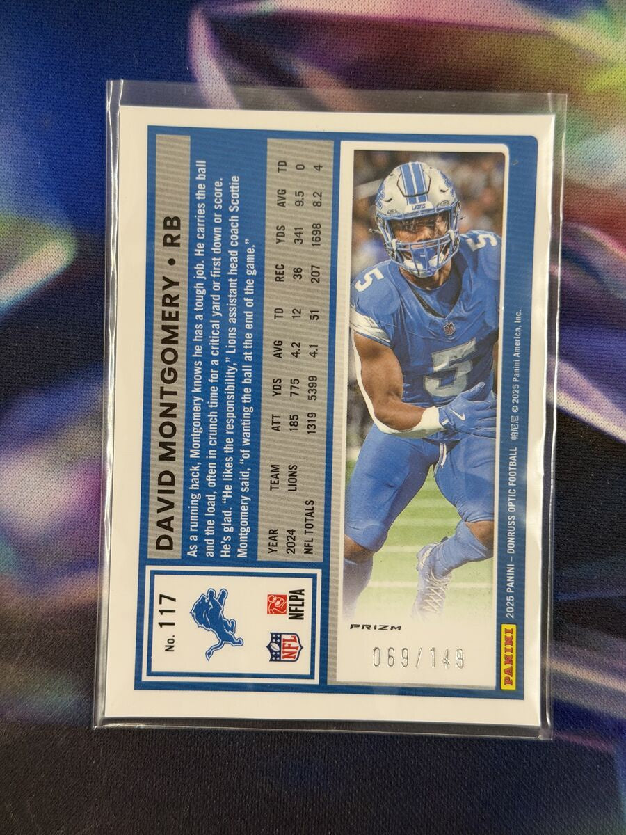 David Montgomery Red Prizm Back - 2025 Donruss Optic